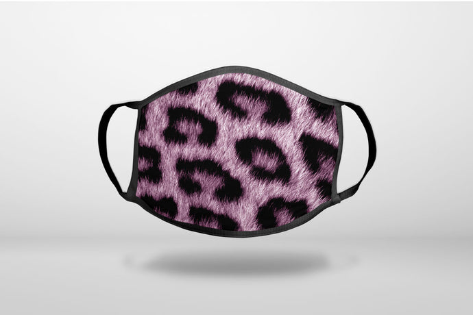Purple Black Leopard Fur Skin Print - 3-Ply Reusable Soft Face Mask Covering, Unisex, Cotton Inner Layer