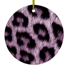 DistinctInk® Hanging Ceramic Christmas Tree Ornament with Gold String - Great Gift / Present - 2 3/4 inch Diameter - Purple Black Leopard Fur Skin Print