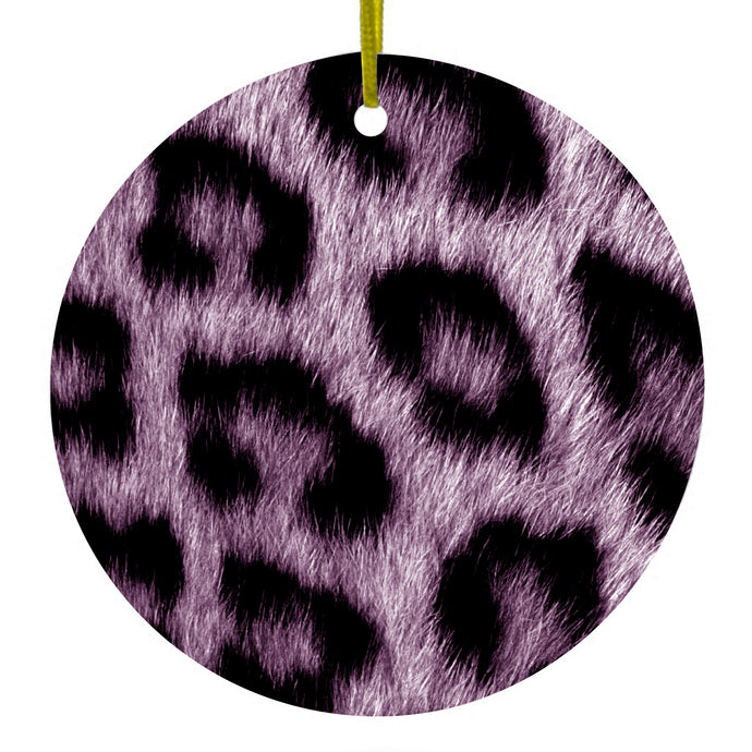Purple Black Leopard Fur Skin Print Ceramic Ornament
