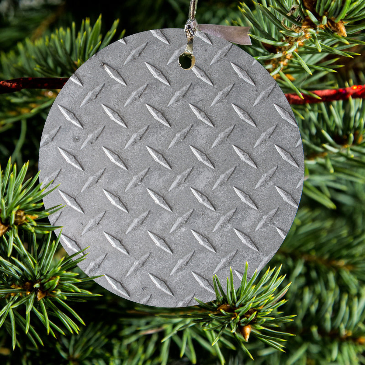 Grey Diamond Plate Steel Image Print Ceramic Ornament, view 2