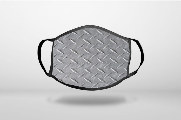 Grey Diamond Plate Steel Image Print - 3-Ply Reusable Soft Face Mask Covering, Unisex, Cotton Inner Layer