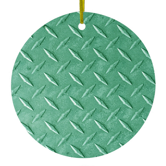 Green Diamond Plate Steel Image Print Ceramic Ornament