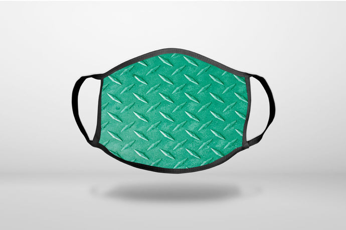 Green Diamond Plate Steel Image Print - 3-Ply Reusable Soft Face Mask Covering, Unisex, Cotton Inner Layer