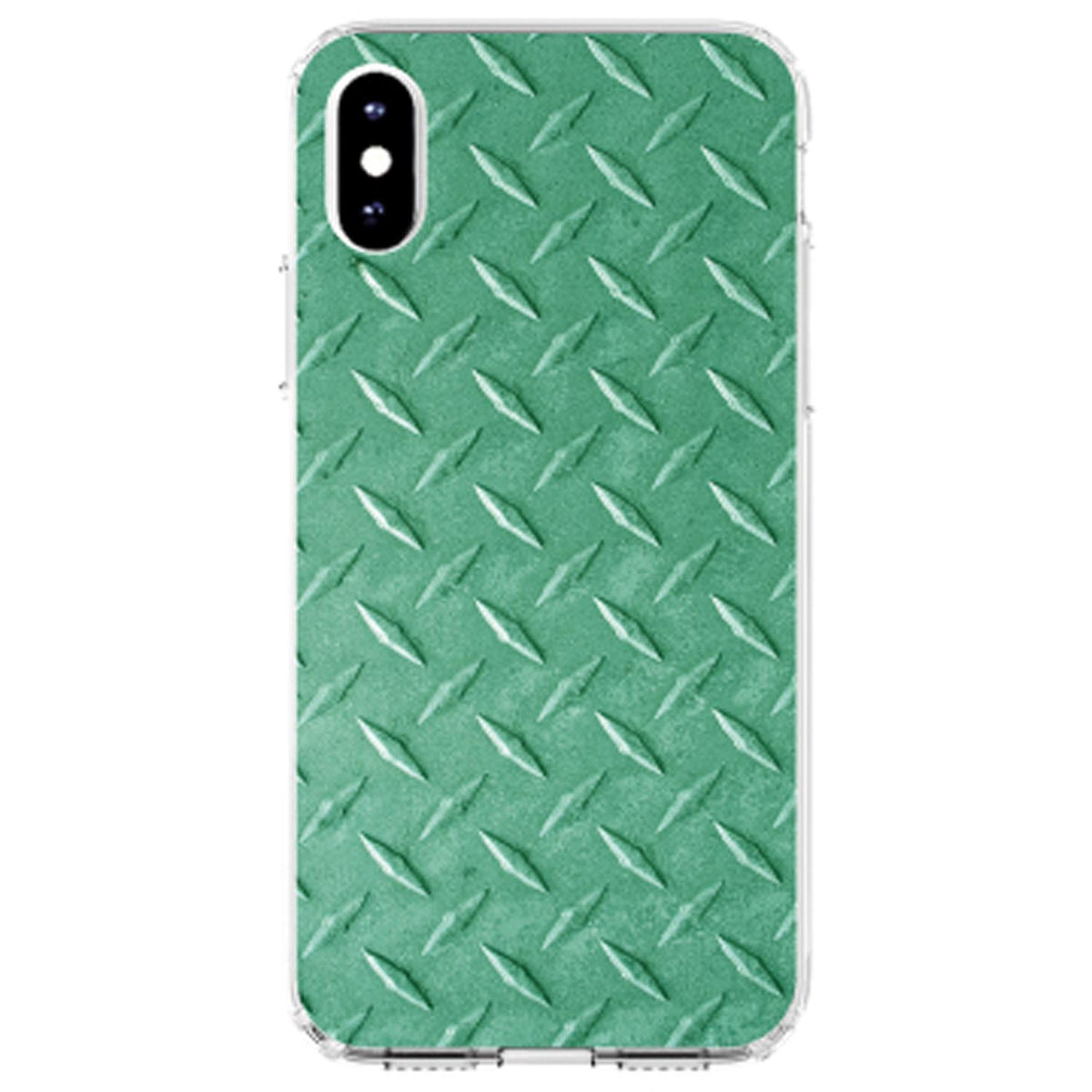 Green Diamond Plate Steel Image Print Clear Shockproof iPhone Case, view 3