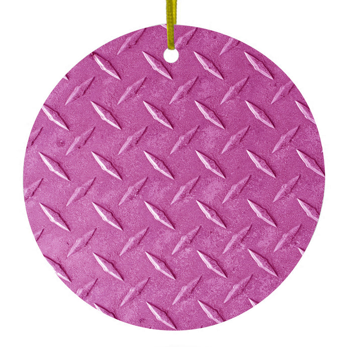 Hot Pink Diamond Plate Steel Image Print Ceramic Ornament