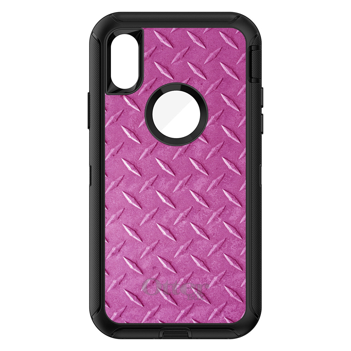 Hot Pink Diamond Plate Steel Print OtterBox Defender Case for iPhone & Galaxy, view 3