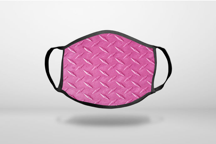 Hot Pink Diamond Plate Steel Image Print - 3-Ply Reusable Soft Face Mask Covering, Unisex, Cotton Inner Layer