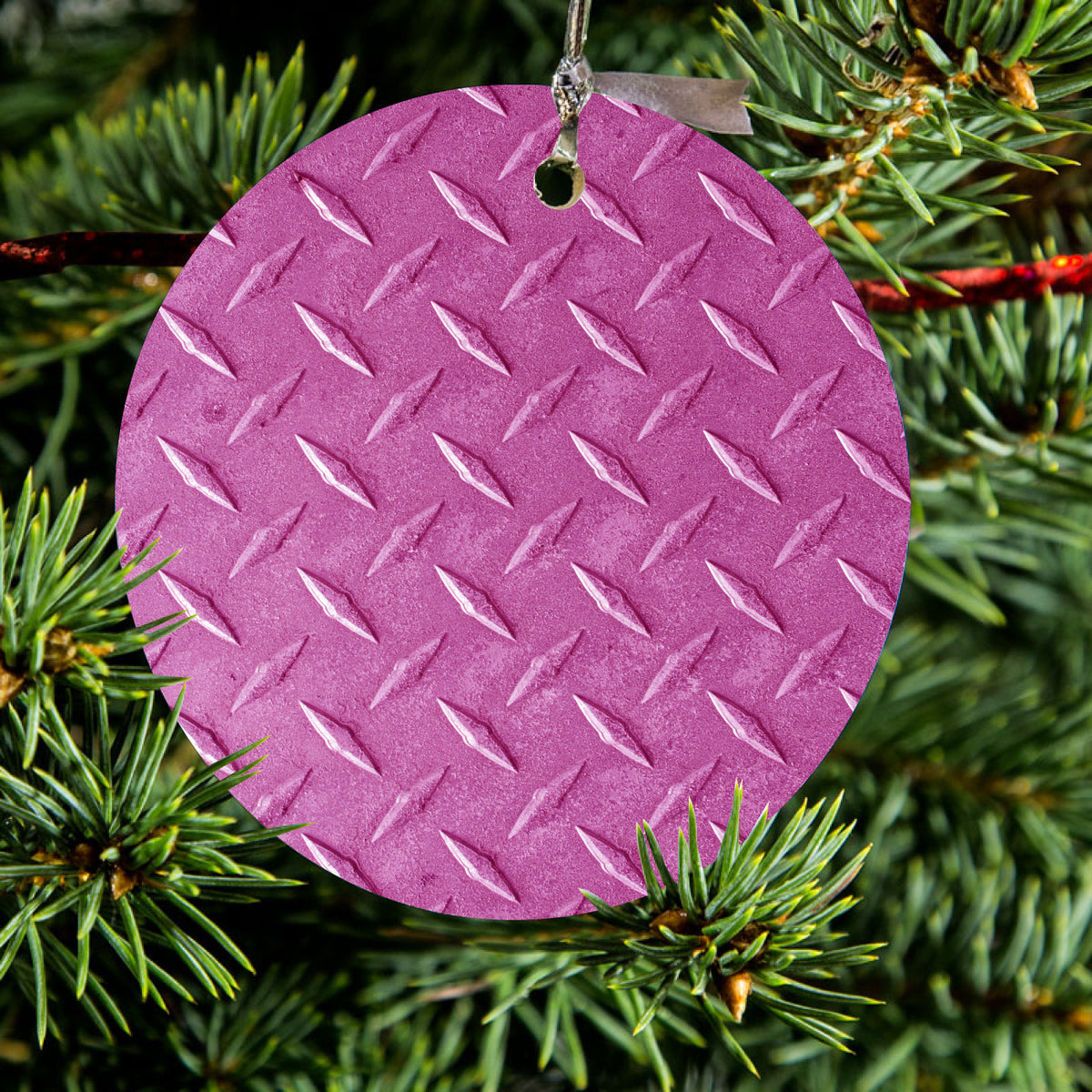 Hot Pink Diamond Plate Steel Image Print Ceramic Ornament, view 2