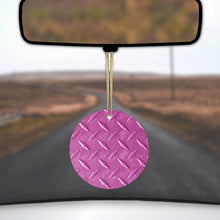 DistinctInk® Hanging Ceramic Christmas Tree Ornament with Gold String - Great Gift / Present - 2 3/4 inch Diameter - Hot Pink Diamond Plate Steel Image Print