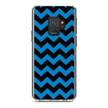 DistinctInk® Clear Shockproof Hybrid Case for Apple iPhone / Samsung Galaxy / Google Pixel - Black Blue Chevron Stripes