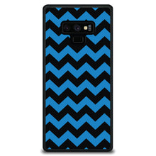 DistinctInk® Hard Plastic Snap-On Case for Apple iPhone or Samsung Galaxy - Black Blue Chevron Stripes