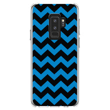 DistinctInk® Clear Shockproof Hybrid Case for Apple iPhone / Samsung Galaxy / Google Pixel - Black Blue Chevron Stripes