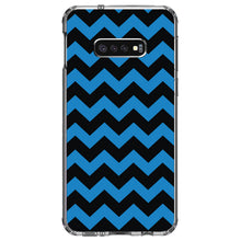 DistinctInk® Clear Shockproof Hybrid Case for Apple iPhone / Samsung Galaxy / Google Pixel - Black Blue Chevron Stripes