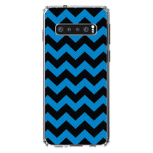 DistinctInk® Clear Shockproof Hybrid Case for Apple iPhone / Samsung Galaxy / Google Pixel - Black Blue Chevron Stripes