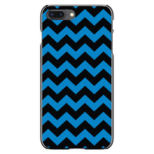 DistinctInk® Hard Plastic Snap-On Case for Apple iPhone or Samsung Galaxy - Black Blue Chevron Stripes