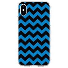 DistinctInk® Clear Shockproof Hybrid Case for Apple iPhone / Samsung Galaxy / Google Pixel - Black Blue Chevron Stripes