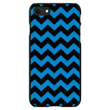 DistinctInk® Hard Plastic Snap-On Case for Apple iPhone or Samsung Galaxy - Black Blue Chevron Stripes