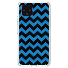 DistinctInk® Clear Shockproof Hybrid Case for Apple iPhone / Samsung Galaxy / Google Pixel - Black Blue Chevron Stripes