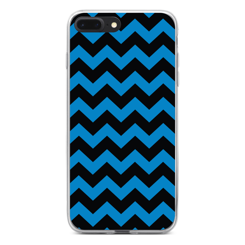 Black Blue Chevron Stripes Clear Shockproof iPhone Case, view 6