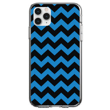 DistinctInk® Clear Shockproof Hybrid Case for Apple iPhone / Samsung Galaxy / Google Pixel - Black Blue Chevron Stripes