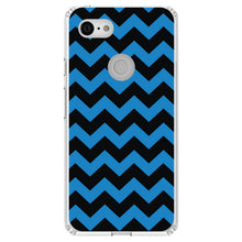 DistinctInk® Clear Shockproof Hybrid Case for Apple iPhone / Samsung Galaxy / Google Pixel - Black Blue Chevron Stripes