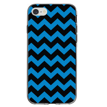 DistinctInk® Clear Shockproof Hybrid Case for Apple iPhone / Samsung Galaxy / Google Pixel - Black Blue Chevron Stripes