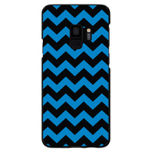 DistinctInk® Hard Plastic Snap-On Case for Apple iPhone or Samsung Galaxy - Black Blue Chevron Stripes