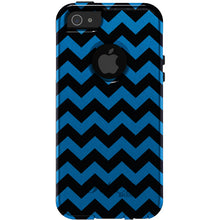 DistinctInk™ OtterBox Commuter Series Case for Apple iPhone or Samsung Galaxy - Black Blue Chevron Stripes
