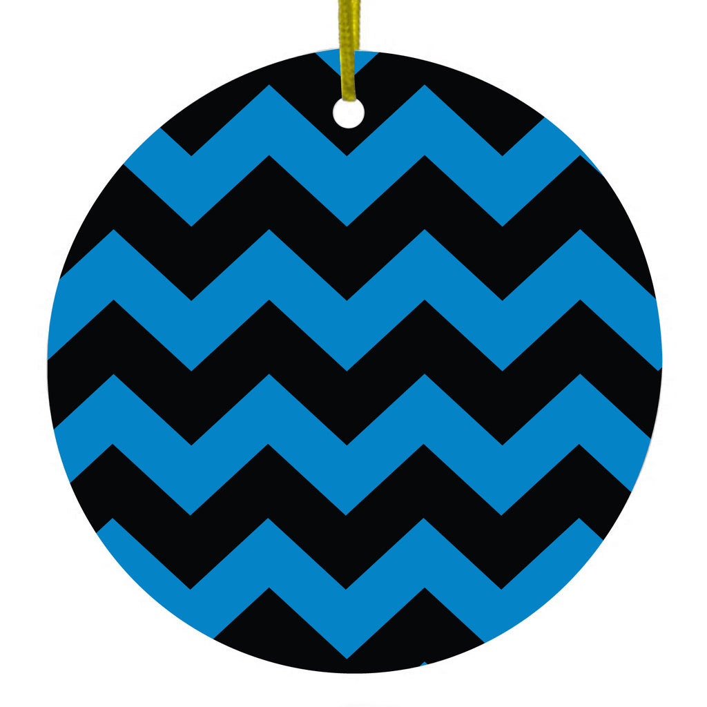 Black Blue Chevron Stripes Ceramic Ornament