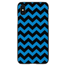 DistinctInk® Hard Plastic Snap-On Case for Apple iPhone or Samsung Galaxy - Black Blue Chevron Stripes