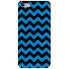 DistinctInk® Hard Plastic Snap-On Case for Apple iPhone or Samsung Galaxy - Black Blue Chevron Stripes