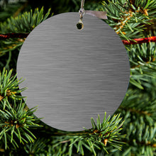 DistinctInk® Hanging Ceramic Christmas Tree Ornament with Gold String - Great Gift / Present - 2 3/4 inch Diameter - Grey Silver Stainless Steel Image Print