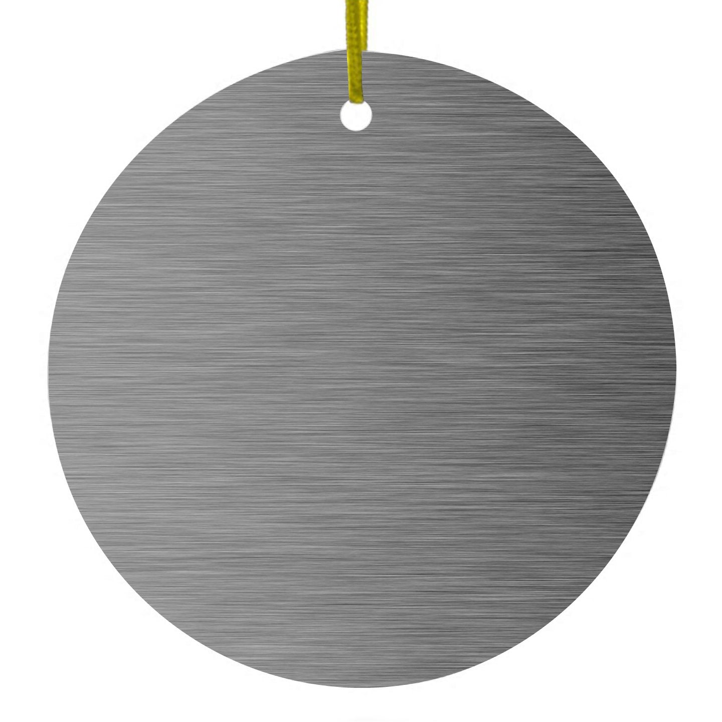 DistinctInk® Hanging Ceramic Christmas Tree Ornament with Gold String - Great Gift / Present - 2 3/4 inch Diameter - Grey Silver Stainless Steel Image Print