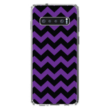 DistinctInk® Clear Shockproof Hybrid Case for Apple iPhone / Samsung Galaxy / Google Pixel - Black Purple Chevron Stripes