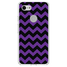 DistinctInk® Clear Shockproof Hybrid Case for Apple iPhone / Samsung Galaxy / Google Pixel - Black Purple Chevron Stripes