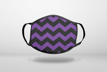 Black Purple Chevron Stripes - 3-Ply Reusable Soft Face Mask Covering, Unisex, Cotton Inner Layer