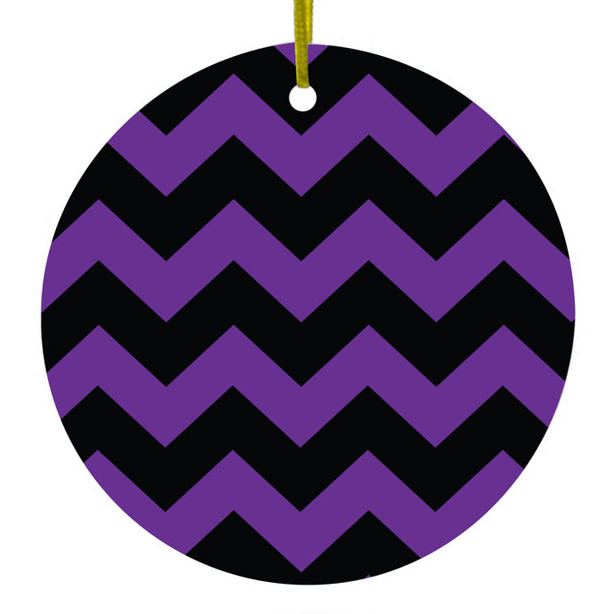 Black Purple Chevron Stripes Ceramic Ornament