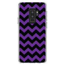 DistinctInk® Clear Shockproof Hybrid Case for Apple iPhone / Samsung Galaxy / Google Pixel - Black Purple Chevron Stripes