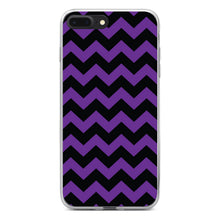 DistinctInk® Clear Shockproof Hybrid Case for Apple iPhone / Samsung Galaxy / Google Pixel - Black Purple Chevron Stripes
