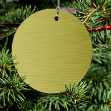 DistinctInk® Hanging Ceramic Christmas Tree Ornament with Gold String - Great Gift / Present - 2 3/4 inch Diameter - Yellow Stainless Steel Image Print