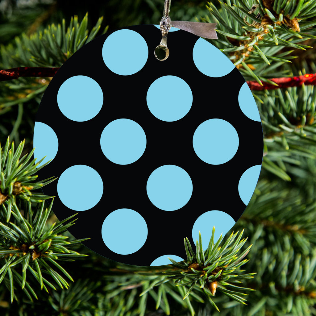 Black Blue Polka Dots Ceramic Ornament, view 2