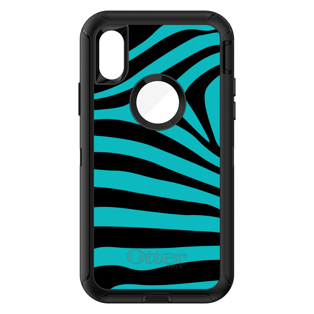 Teal Black Zebra Stripes OtterBox Defender Case for iPhone & Galaxy, view 3