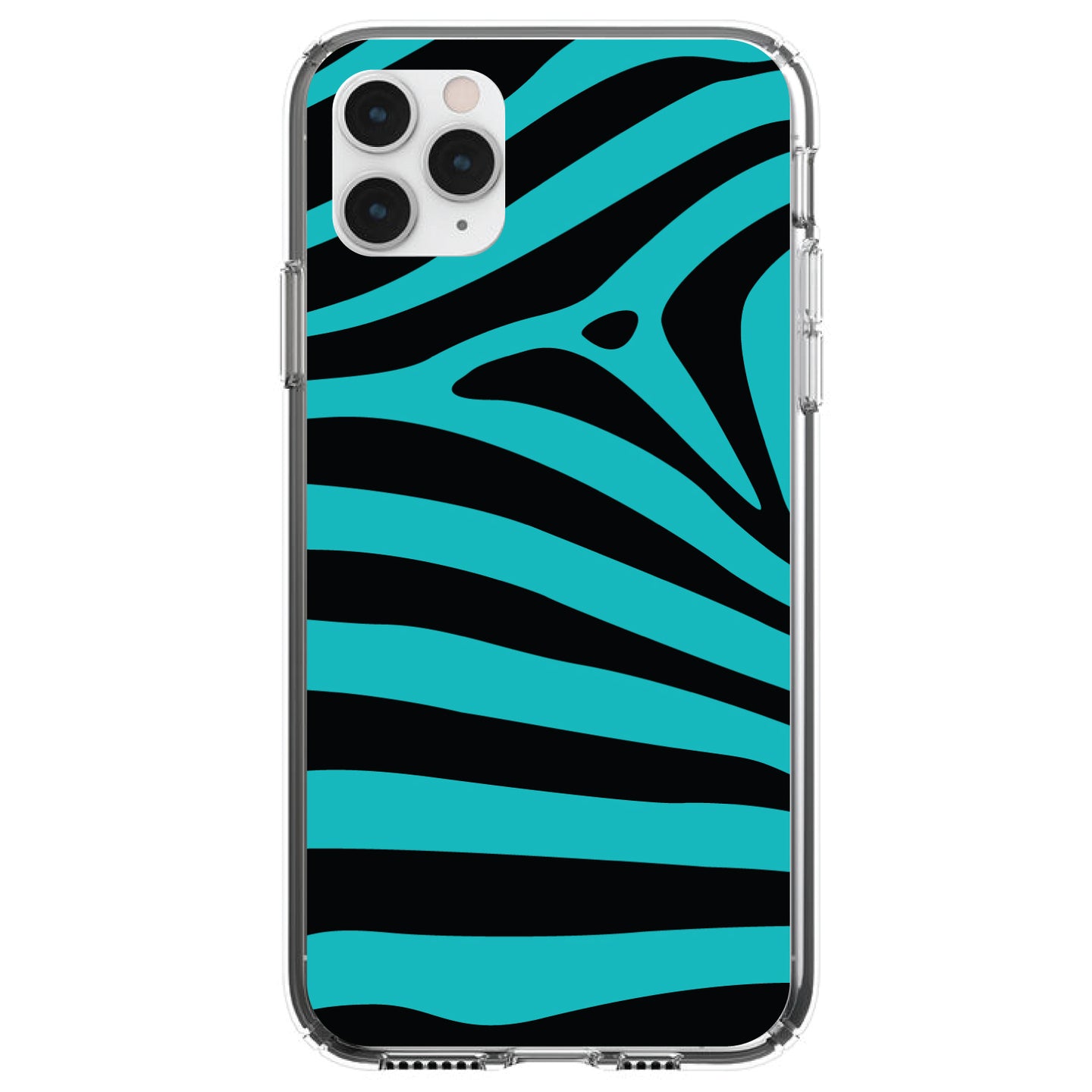 DistinctInk® Clear Shockproof Hybrid Case for Apple iPhone / Samsung Galaxy / Google Pixel - Teal Black Zebra Stripes