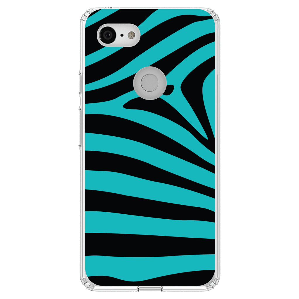 Teal Black Zebra Stripes Clear Shockproof iPhone Case, view 21