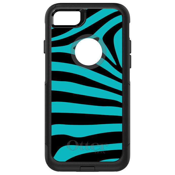 DistinctInk OtterBox Commuter Series Case for Apple iPhone or Samsung Galaxy - Teal Black Zebra Stripes