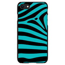 DistinctInk® Hard Plastic Snap-On Case for Apple iPhone or Samsung Galaxy - Teal Black Zebra Stripes