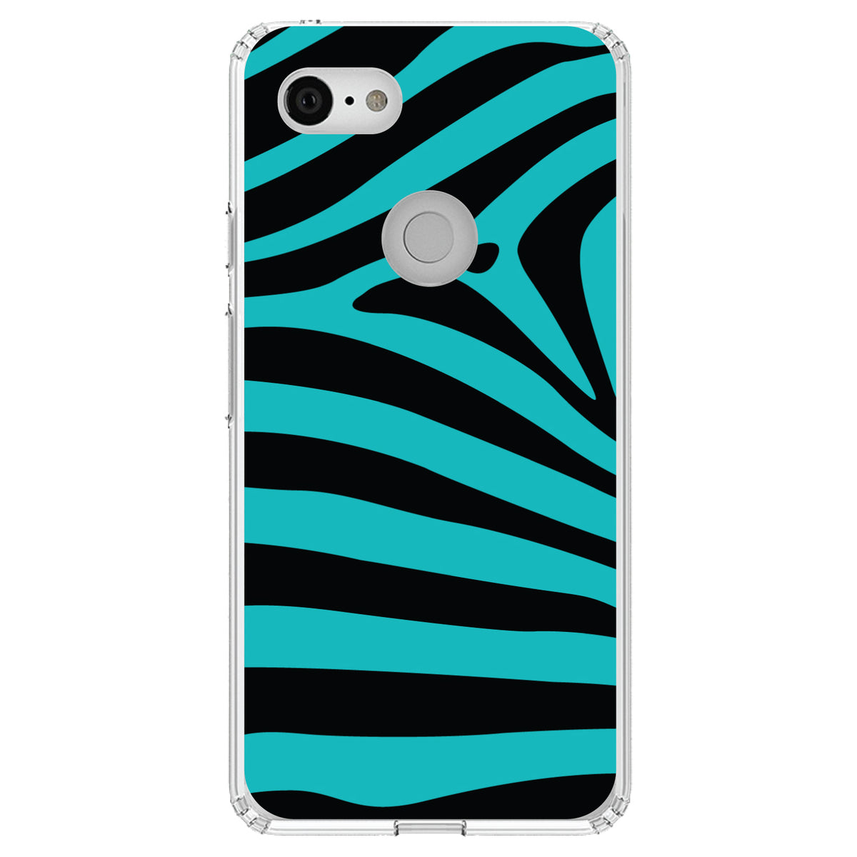 Teal Black Zebra Stripes Clear Shockproof iPhone Case, view 22