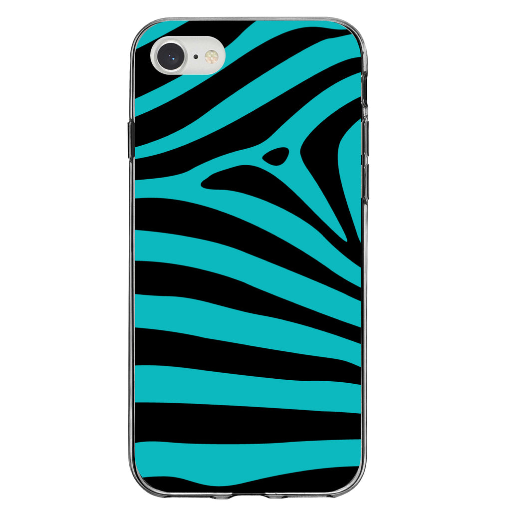 Teal Black Zebra Stripes Clear Shockproof iPhone Case, view 5