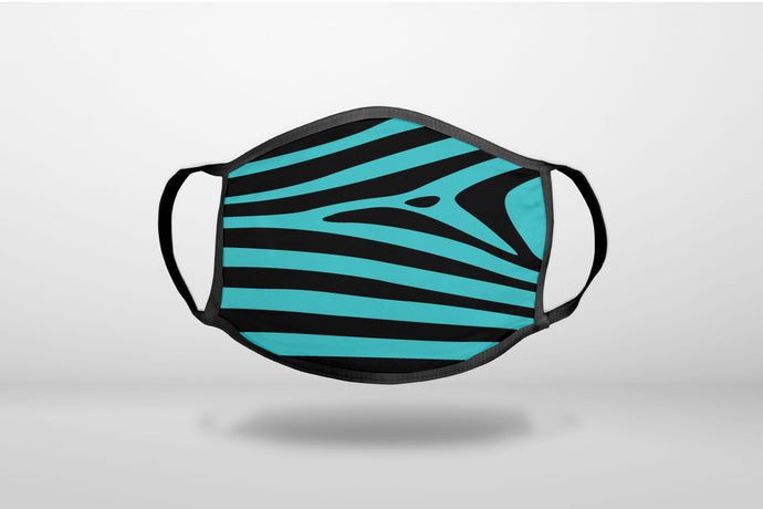 Teal Black Zebra Stripes - 3-Ply Reusable Soft Face Mask Covering, Unisex, Cotton Inner Layer