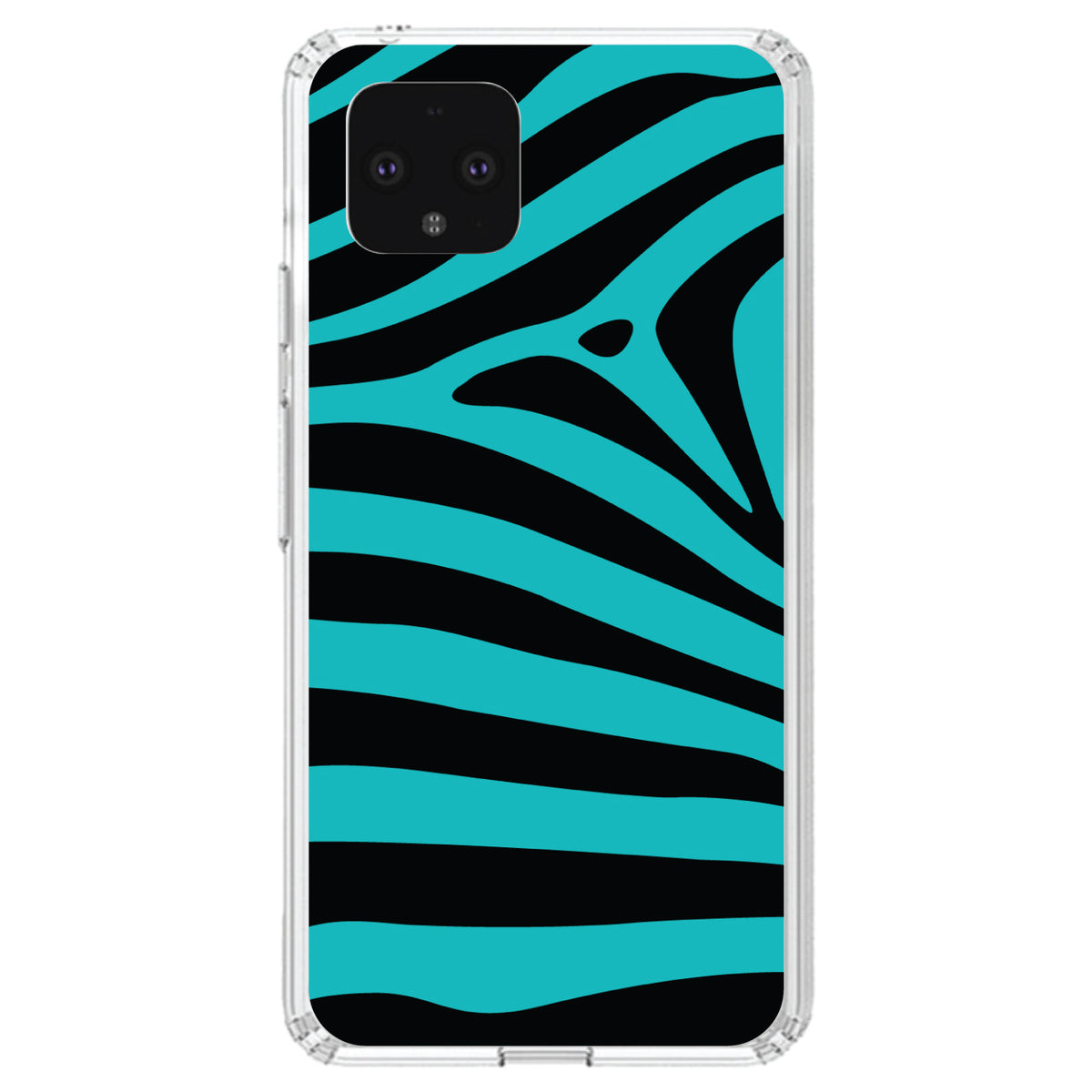 Teal Black Zebra Stripes Clear Shockproof iPhone Case, view 23